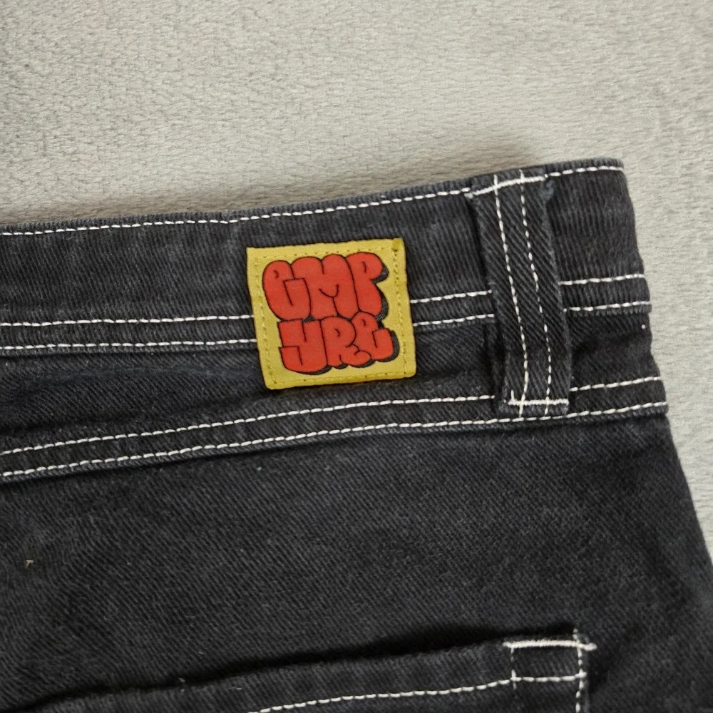 Empyre Denim Jeans Mens 36x30‎ Black Baggy Wide Leg Grunge Embroidered Y2K